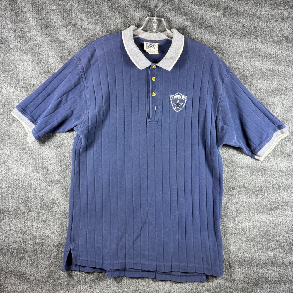 Vintage Lee Sport Dallas Cowboys Polo Shirt XL Blue Ribbed Cotton Nutmeg Mills